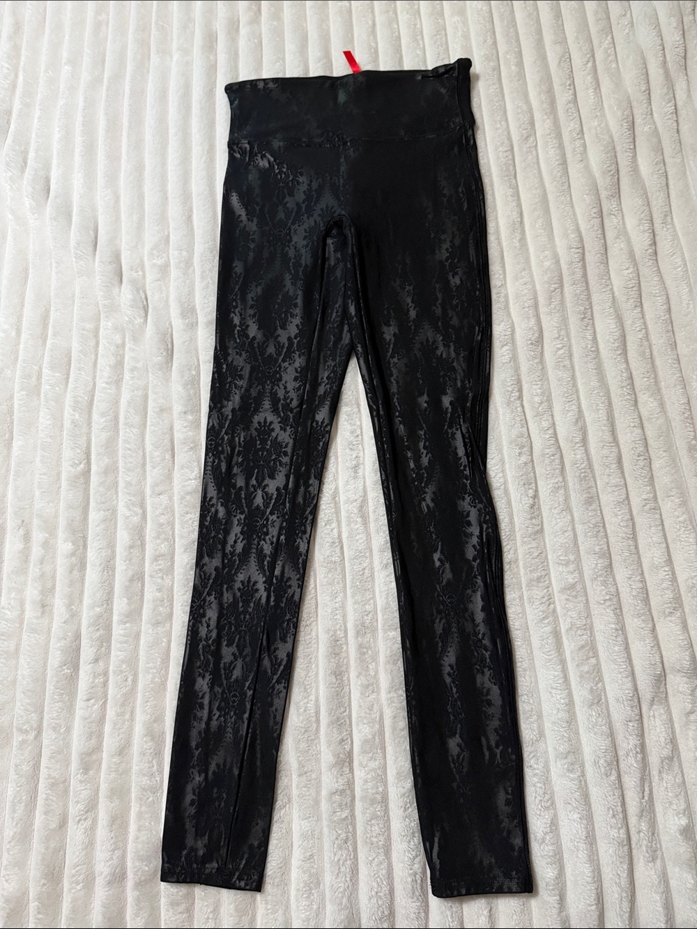 SPANX Black High-Rise Jacquard Faux Leather Leggings | Size Small